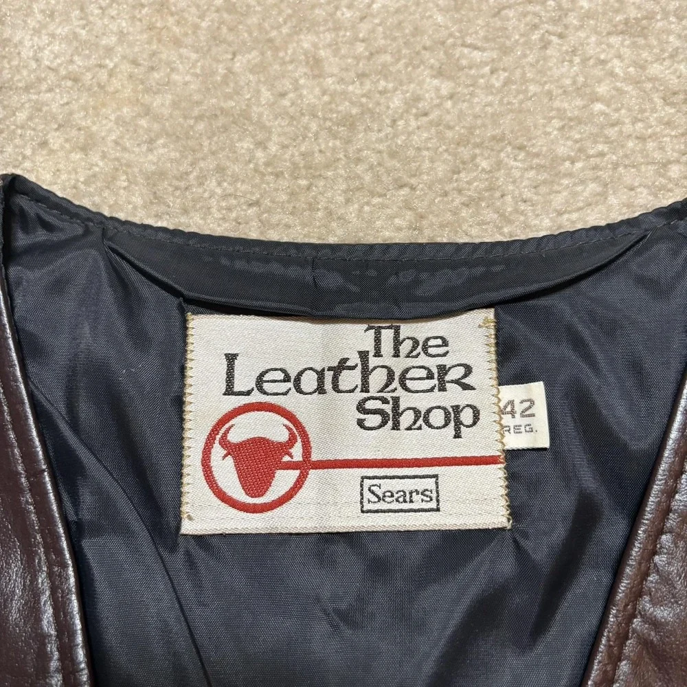Vtg 70s‎ Sears Leather Vest Mens 42 Brown The Leather Shop Western Cowboy Biker